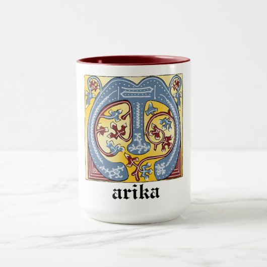 Verlichtingsbrief M (middeleeuws blauw en rood) Mok (Midden)