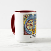 Verlichtingsbrief M (middeleeuws blauw en rood) Mok (Voorkant links)