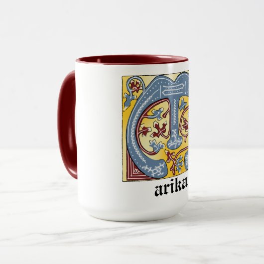 Verlichtingsbrief M (middeleeuws blauw en rood) Mok (Voorkant links)