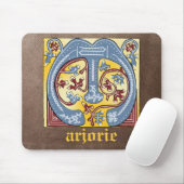 Verlichtingsbrief M (middeleeuws blauw en rood) Muismat (Met muis)