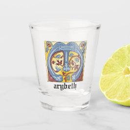 Verlichtingsbrief M (middeleeuws blauw en rood) Shot Glas