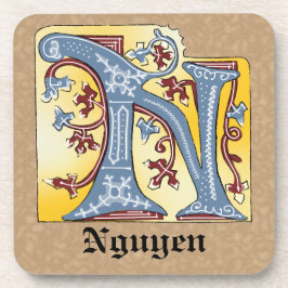 Verlichtingsbrief N (middeleeuws blauw en rood) Bier Onderzetter