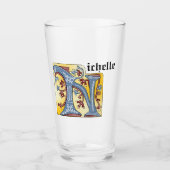 Verlichtingsbrief N (middeleeuws blauw en rood) Glas (Voorkant)