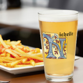 Verlichtingsbrief N (middeleeuws blauw en rood) Glas