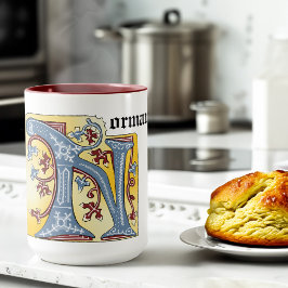 Verlichtingsbrief N (middeleeuws blauw en rood) Mok