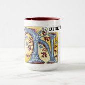 Verlichtingsbrief N (middeleeuws blauw en rood) Mok (Midden)