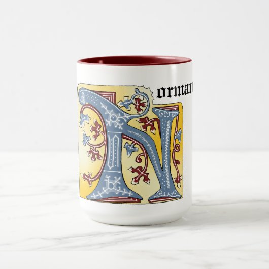 Verlichtingsbrief N (middeleeuws blauw en rood) Mok (Midden)