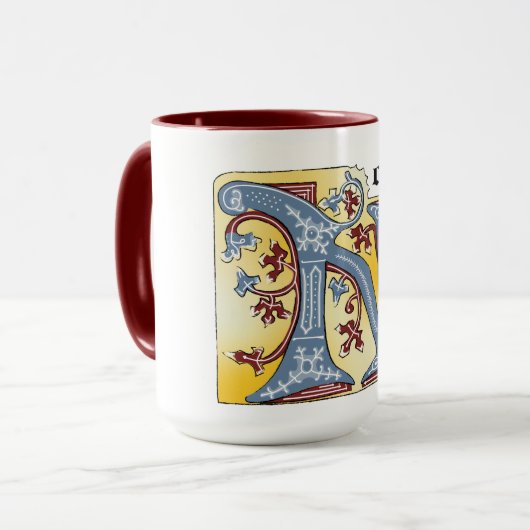 Verlichtingsbrief N (middeleeuws blauw en rood) Mok (Voorkant links)