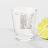 Verlichtingsbrief N (middeleeuws blauw en rood) Shot Glas (Achterkant)