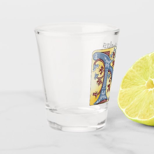 Verlichtingsbrief N (middeleeuws blauw en rood) Shot Glas (Links)