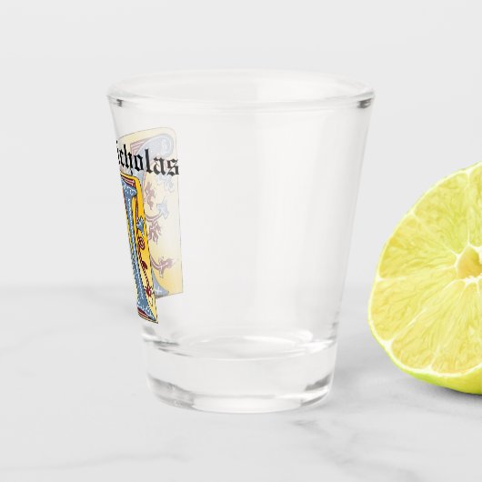 Verlichtingsbrief N (middeleeuws blauw en rood) Shot Glas (Rechts)