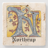 Verlichtingsbrief N (middeleeuws blauw en rood) Stenen Onderzetter (Voorkant)