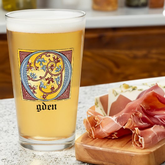 Verlichtingsbrief O (middeleeuws blauw en rood) Glas