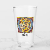 Verlichtingsbrief O (middeleeuws blauw en rood) Glas (Voorkant)