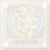 Verlichtingsbrief O (middeleeuws blauw en rood) Glazen Onderzetter (Achterkant)