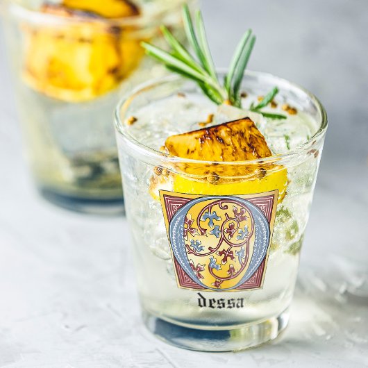 Verlichtingsbrief O (middeleeuws blauw en rood) Shot Glas