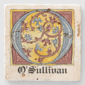 Verlichtingsbrief O (middeleeuws blauw en rood) Stenen Onderzetter (Voorkant)