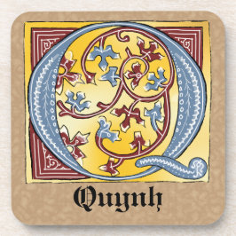 Verlichtingsbrief Q voor middeleeuws blauw en rood Bier Onderzetter