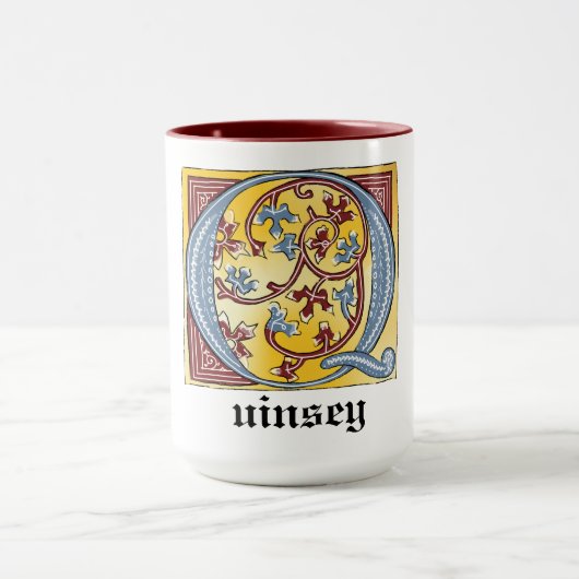 Verlichtingsbrief Q voor middeleeuws blauw en rood Mok (Midden)