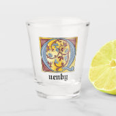 Verlichtingsbrief Q voor middeleeuws blauw en rood Shot Glas (Voorkant)