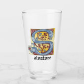 Verlichtingsbrief S (middeleeuwen blauw en rood) Glas (Voorkant)