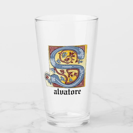 Verlichtingsbrief S (middeleeuwen blauw en rood) Glas (Voorkant)