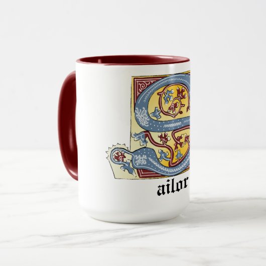 Verlichtingsbrief S (middeleeuwen blauw en rood) Mok (Voorkant links)