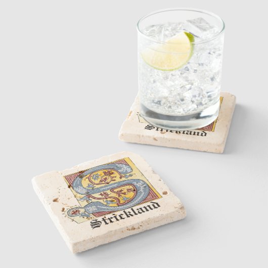 Verlichtingsbrief S (middeleeuwen blauw en rood) Stenen Onderzetter (Zijkant)