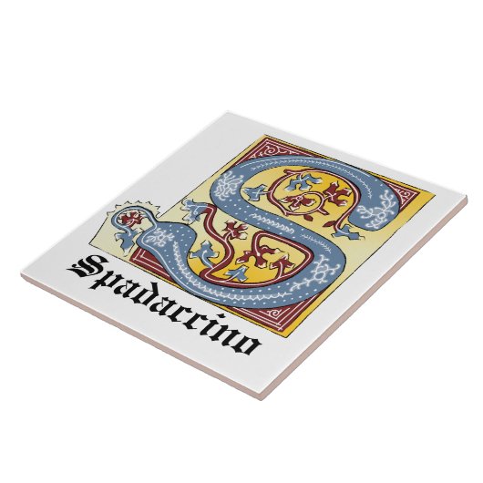 Verlichtingsbrief S (middeleeuwen blauw en rood) Tegeltje (Zijkant)