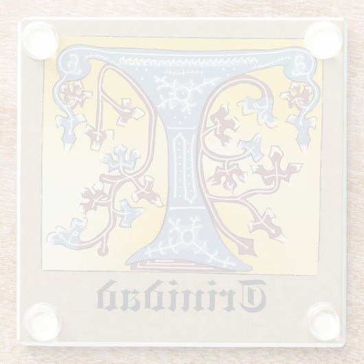 Verlichtingsbrief T (middeleeuwen blauw en rood) Glazen Onderzetter (Achterkant)