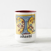 Verlichtingsbrief T (middeleeuwen blauw en rood) Mok (Midden)