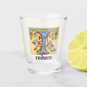 Verlichtingsbrief T (middeleeuwen blauw en rood) Shot Glas