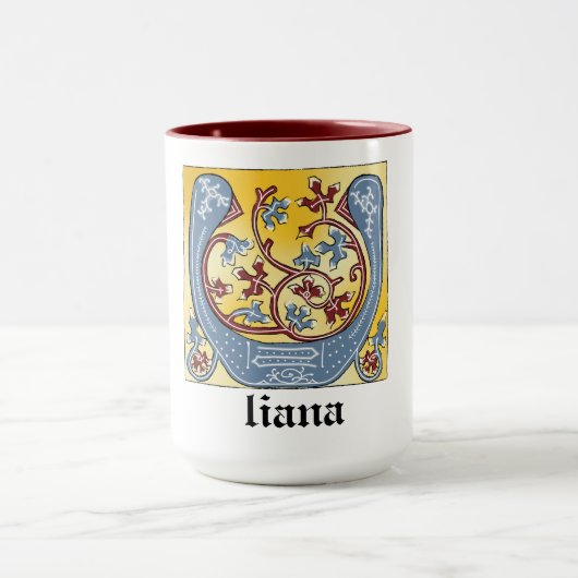 Verlichtingsbrief U (middeleeuws blauw en rood) Mok (Midden)