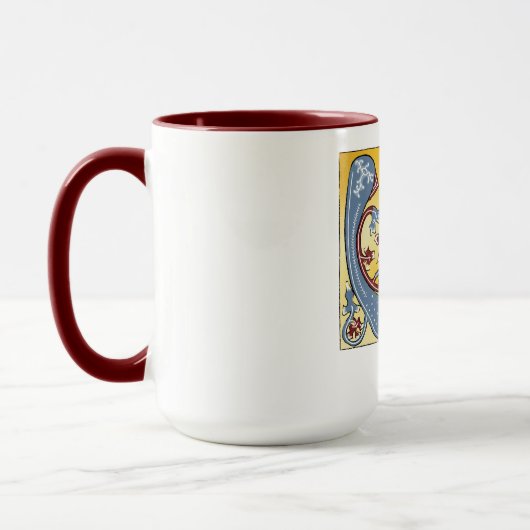 Verlichtingsbrief U (middeleeuws blauw en rood) Mok (Links)