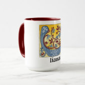 Verlichtingsbrief U (middeleeuws blauw en rood) Mok (Voorkant links)