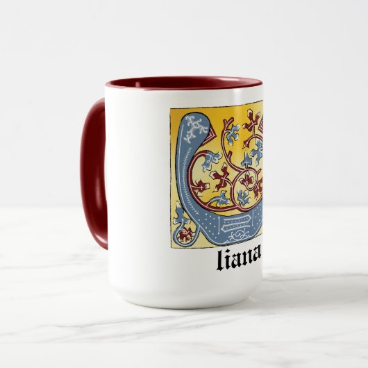 Verlichtingsbrief U (middeleeuws blauw en rood) Mok (Voorkant links)