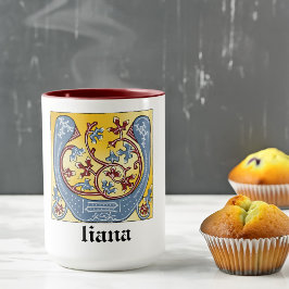 Verlichtingsbrief U (middeleeuws blauw en rood) Mok