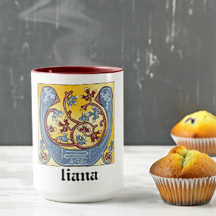 Verlichtingsbrief U (middeleeuws blauw en rood) Mok