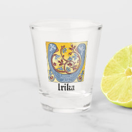 Verlichtingsbrief U (middeleeuws blauw en rood) Shot Glas