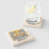 Verlichtingsbrief U (middeleeuws blauw en rood) Stenen Onderzetter (Zijkant)