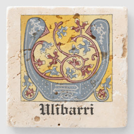 Verlichtingsbrief U (middeleeuws blauw en rood) Stenen Onderzetter