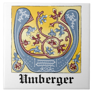Verlichtingsbrief U (middeleeuws blauw en rood) Tegeltje
