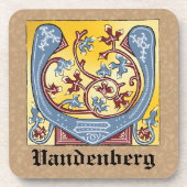 Verlichtingsbrief van middeleeuwen blauw en rood i bier onderzetter (Voorkant)