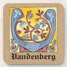 Verlichtingsbrief van middeleeuwen blauw en rood i bier onderzetter