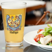 Verlichtingsbrief van middeleeuwen blauw en rood i glas