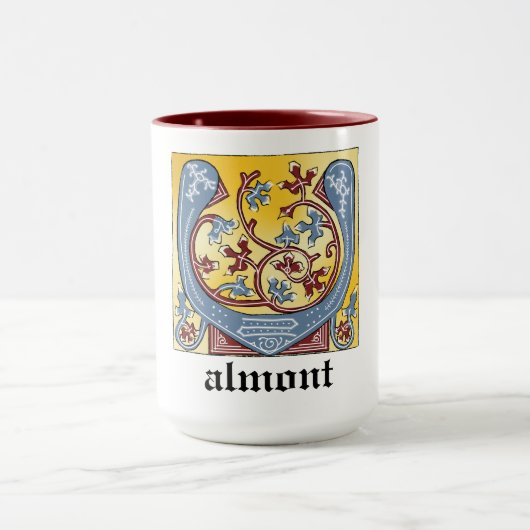 Verlichtingsbrief van middeleeuwen blauw en rood i mok (Midden)