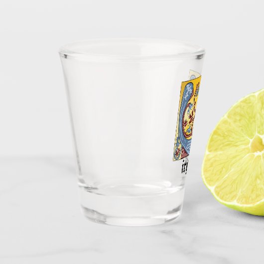 Verlichtingsbrief van middeleeuwen blauw en rood i shot glas (Links)