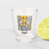 Verlichtingsbrief van middeleeuwen blauw en rood i shot glas (Voorkant)