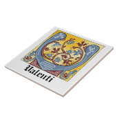 Verlichtingsbrief van middeleeuwen blauw en rood i tegeltje (Zijkant)