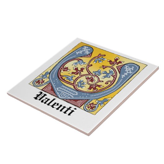 Verlichtingsbrief van middeleeuwen blauw en rood i tegeltje (Zijkant)